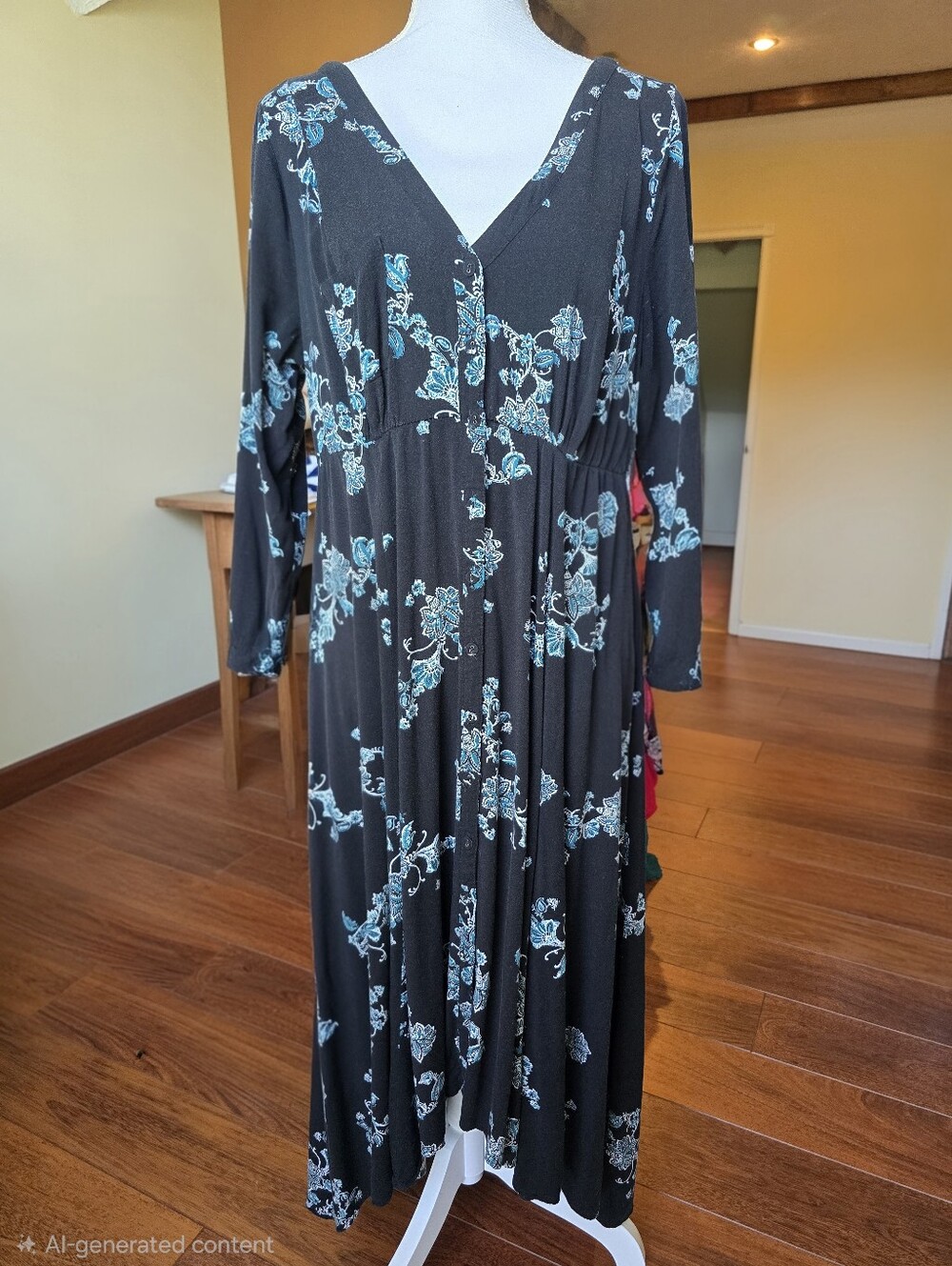 Torrid Black Floral V-Neck Long Sleeve Dress